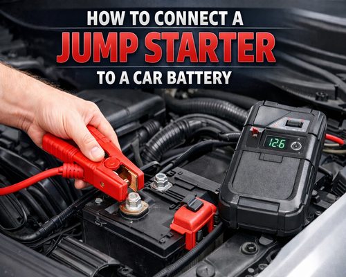 This is a cover image about how to connect jump starter to car battery.