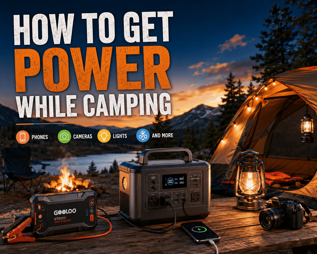 This is a cover image about how to get power while camping.