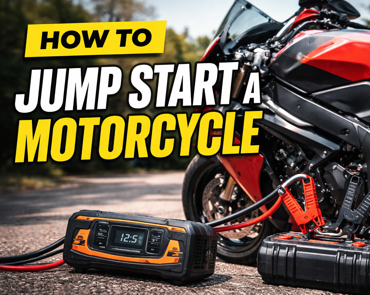 This is a cover image about jumping start a motorcycle.