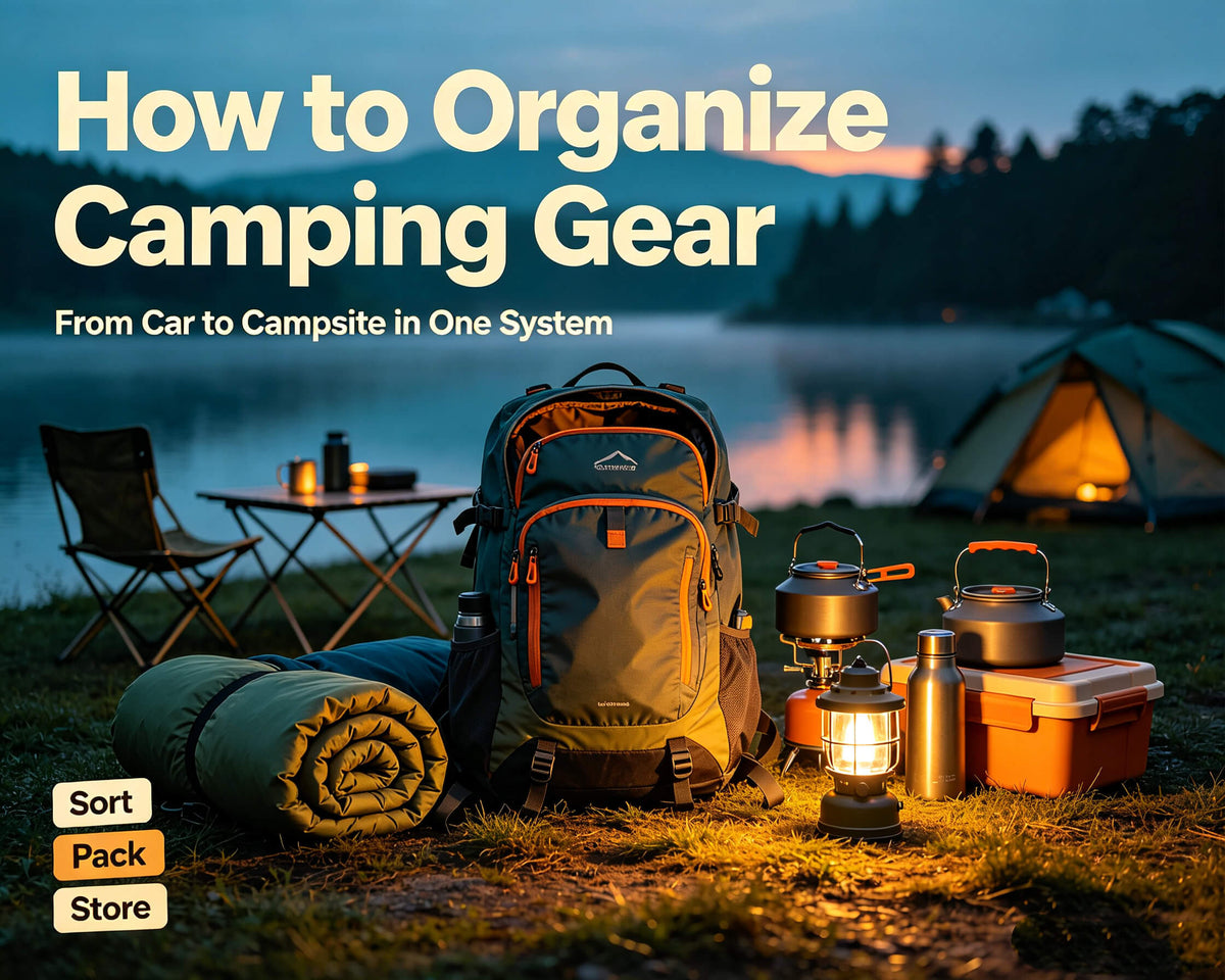 This is a cover image about how to organize camping gear.