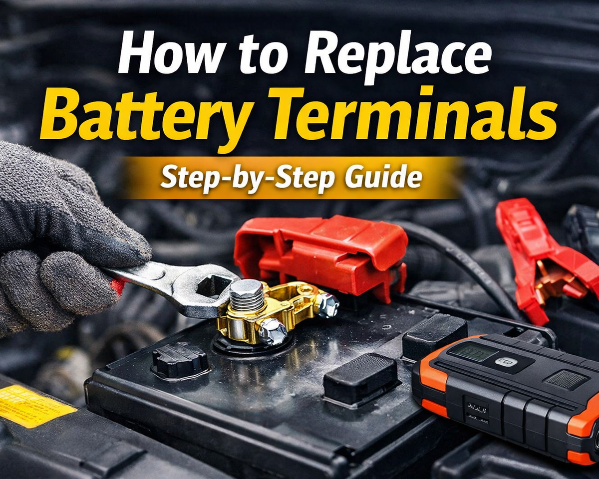 This is a cover image about replacing battery terminals.