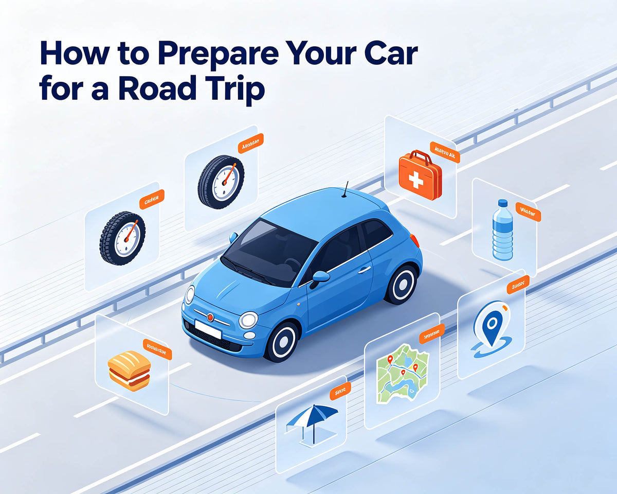 This is a cover image about preparing your car for a road trip.