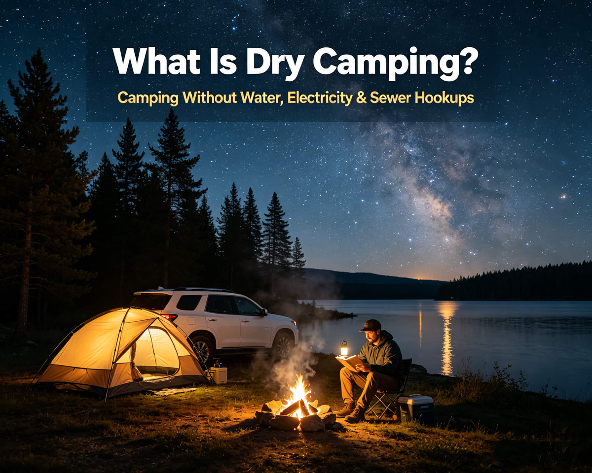 This is a cover image about dry camping.