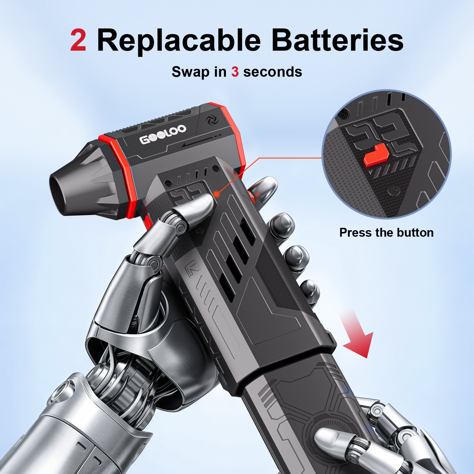 GOOLOO F5 FlexPro 180000RPM Air Duster | 2 Rechargeable Swappable Batteries