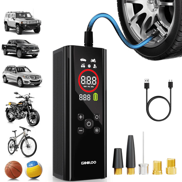 GOOLOO AP150 PRO Cordless Tire Inflator Portable Air Compressor, 150 PSI Dynamic Color LED Screen Air Pump for Car Rechargeable Air Compressor with Digital Gauge Auto Shut-off for Cars Bikes Motorcycl, Black