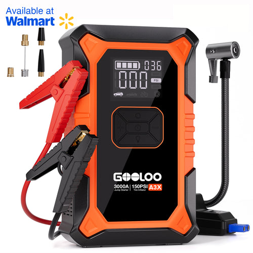 GOOLOO A3X 3000A Supersafe Jump Starter with Air Compressor, Available at Walmart