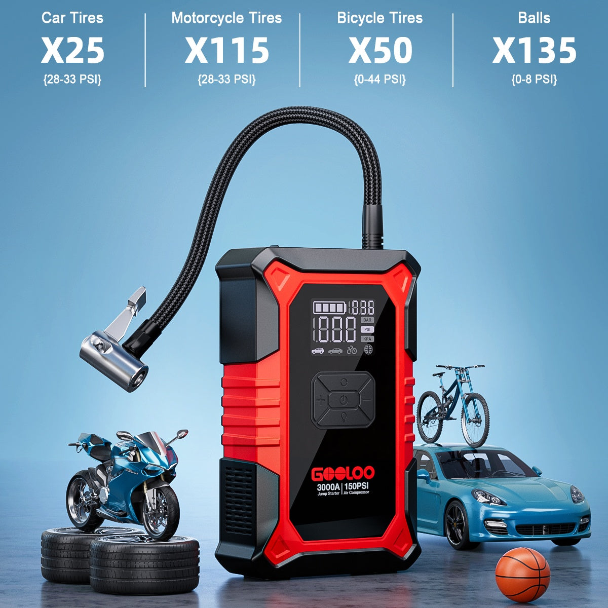 GOOLOO A3 Jump Starter with Air Compressor