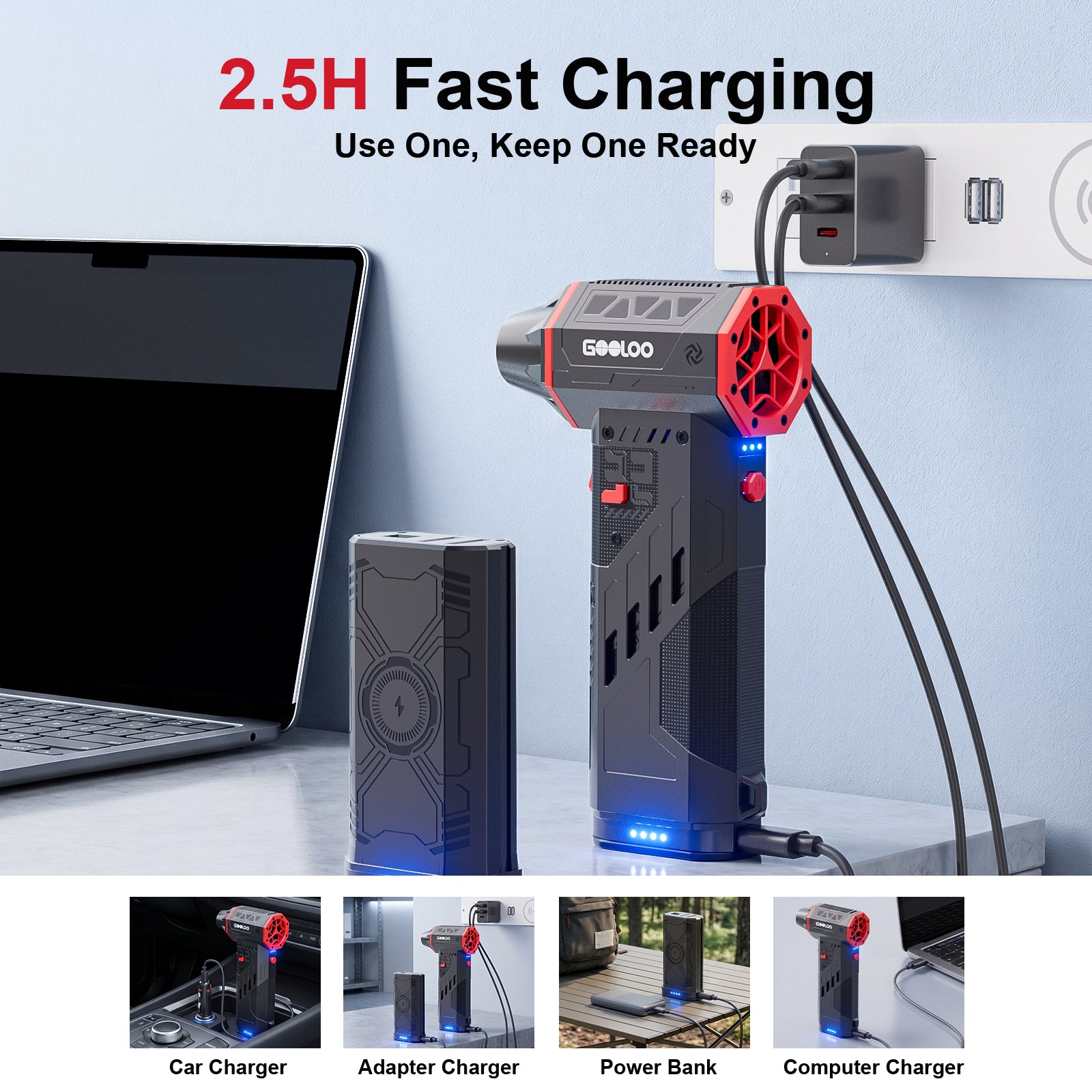 GOOLOO F5 FlexPro 180000RPM Air Duster | 2 Rechargeable Swappable Batteries