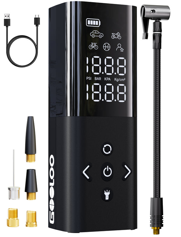 GOOLOO AP150 Tire Inflator Portable Air Compressor, 2X Faster 150PSI Cordless Air Pump with Auto-Shutoff, Portable Bike Pump with Tire Pressure Gauge, Electirc Tire pump for Car, Motorcycle, Ball, Black