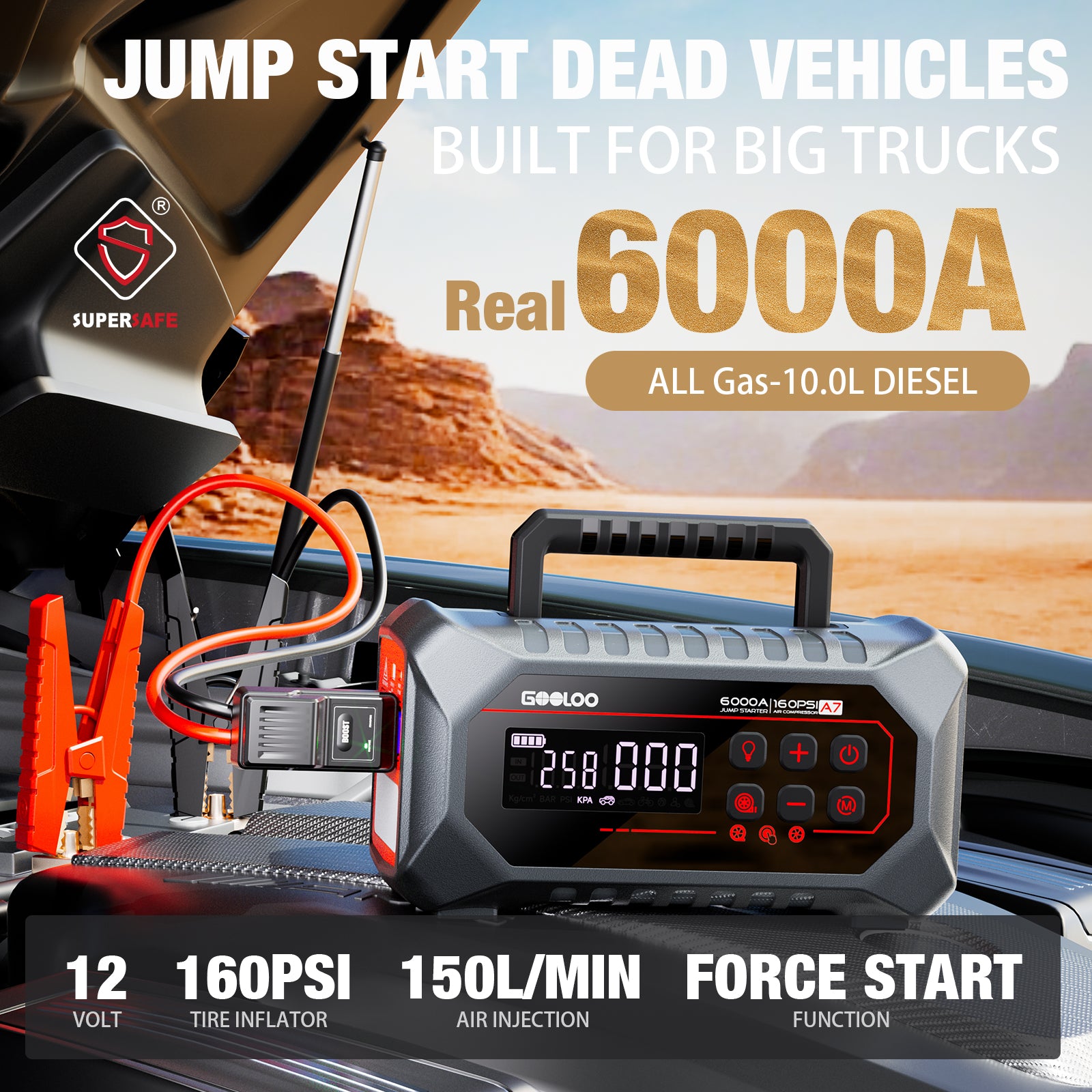 GOOLOO A7 Jump Starter with Air Compressor and Air Pump 6000A