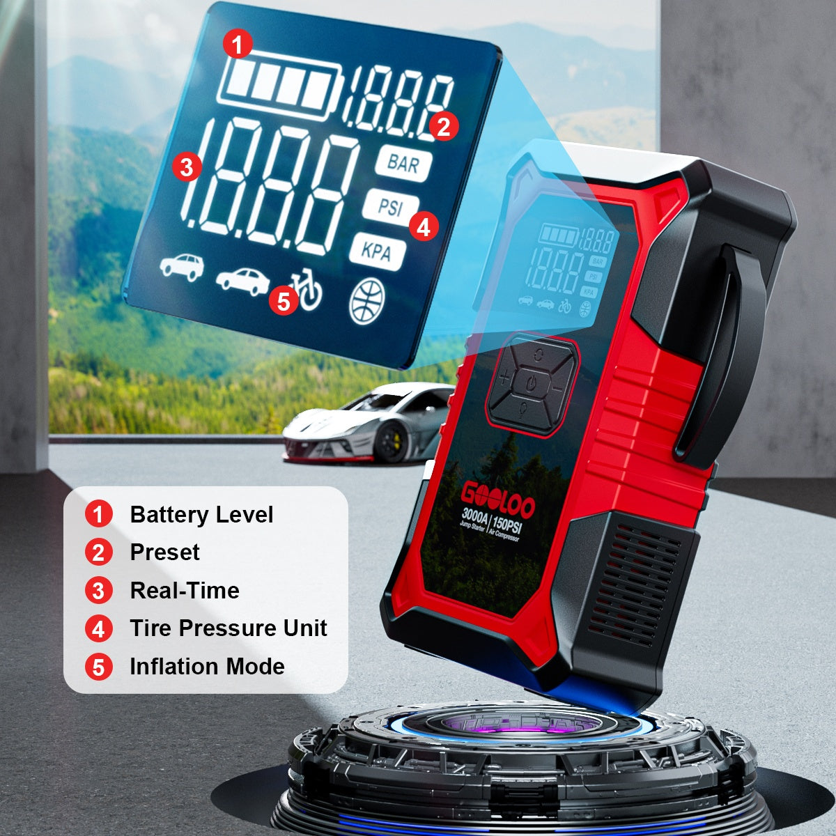 GOOLOO A3 Jump Starter with Air Compressor