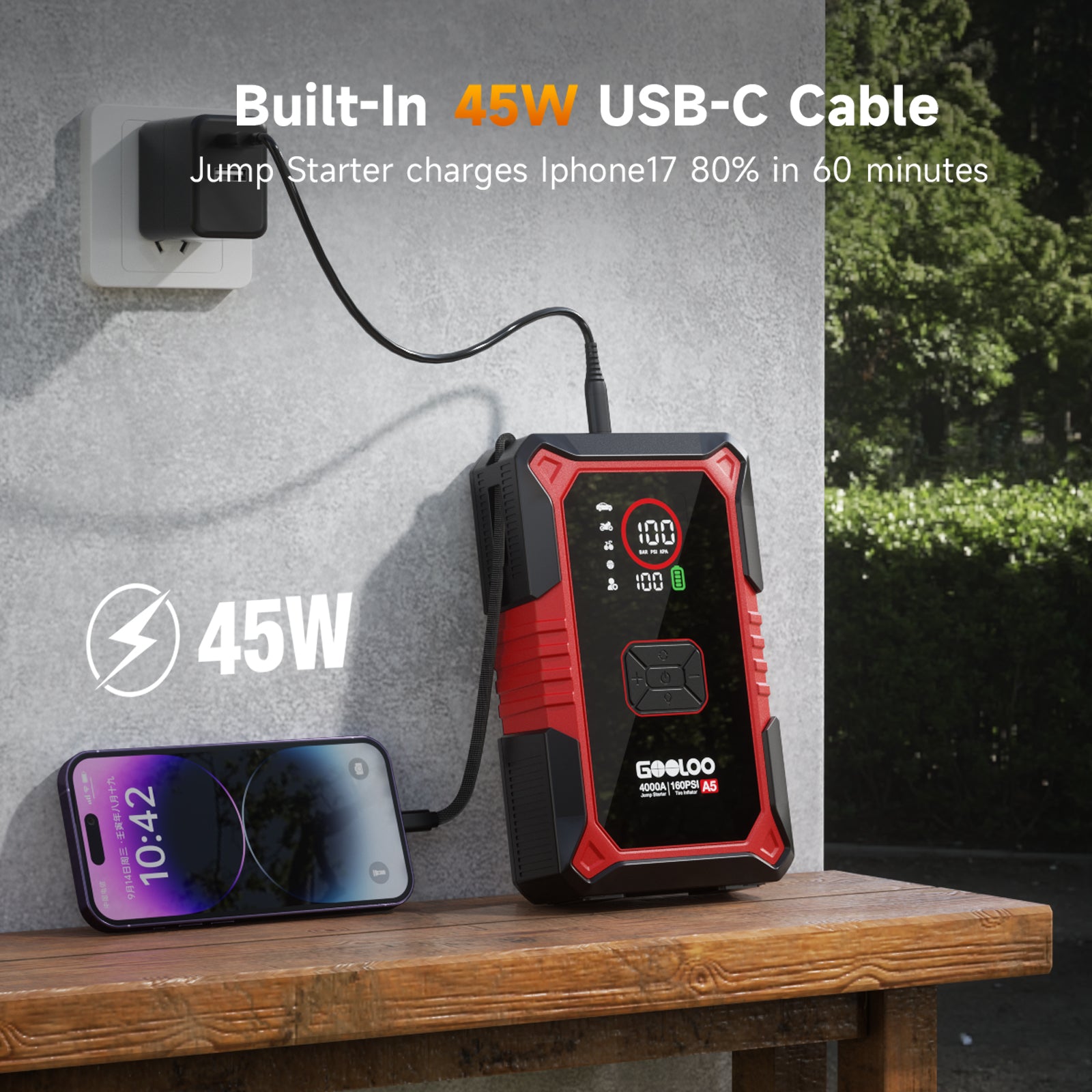 GOOLOO A5 Jump Starter with Air Compressor 4000A