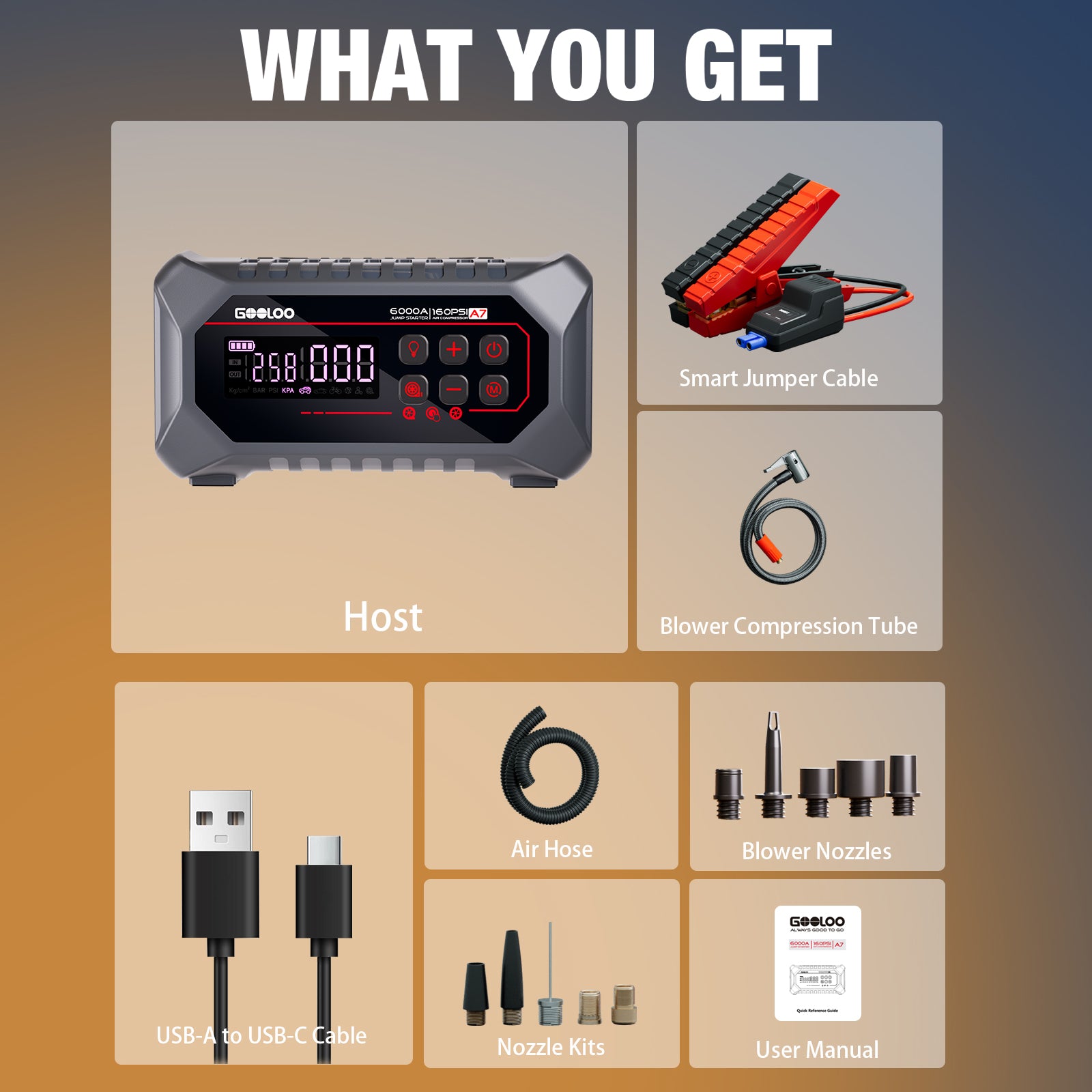 GOOLOO A7 Jump Starter with Air Compressor and Air Pump 6000A
