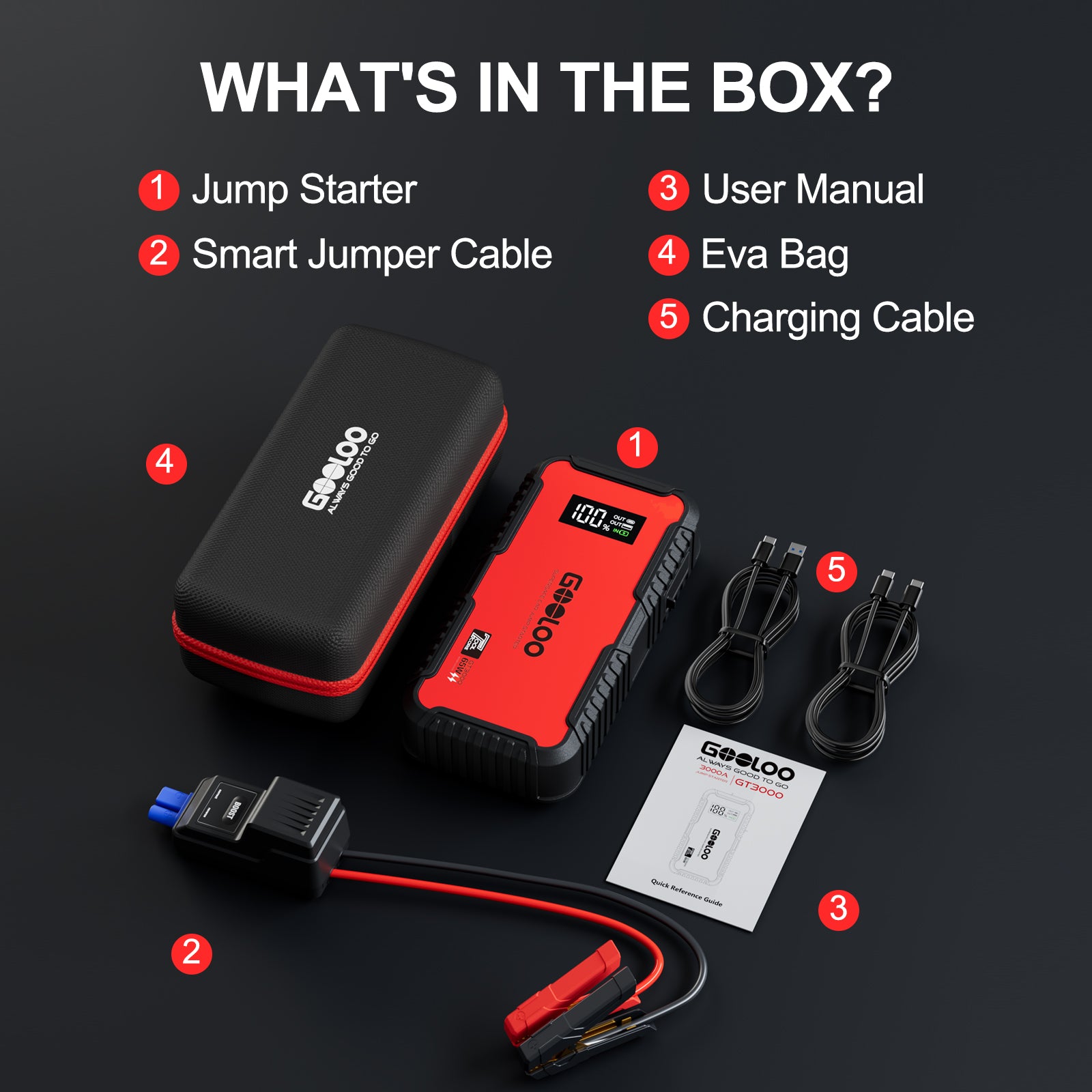 GOOLOO GT3000 Jump Starter 3000A with Eva Bag