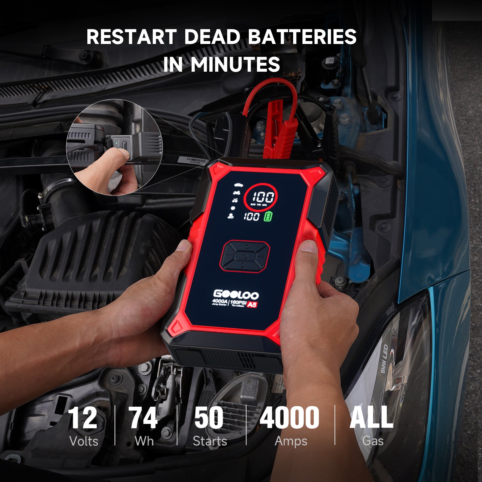 GOOLOO A5 Jump Starter with Air Compressor 4000A