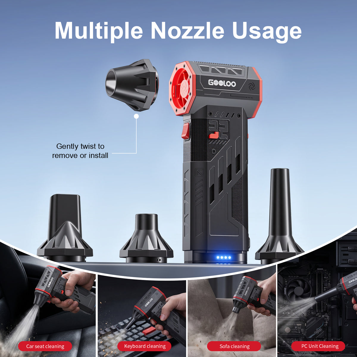 GOOLOO F5 FlexPro 180000RPM Air Duster | 2 Rechargeable Swappable Batteries