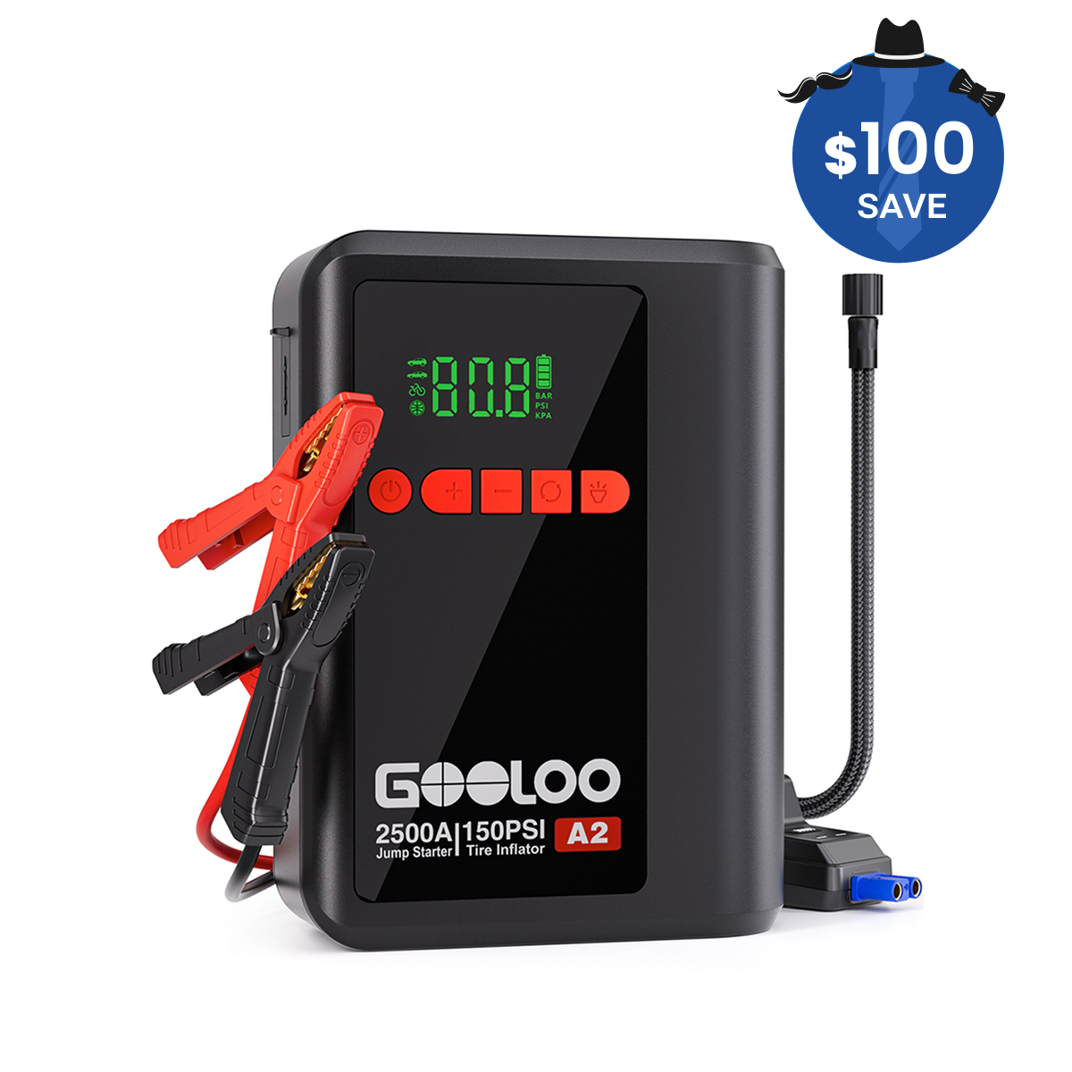 GOOLOO A2 Jump Starter with Air Compressor 2500Amp