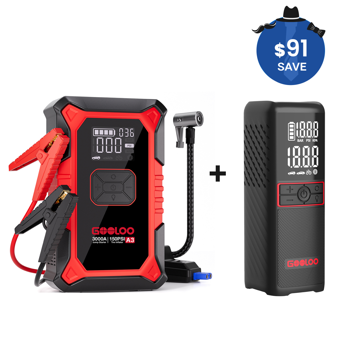 GOOLOO A3 Jump Starter with Air Compressor 3000Amp