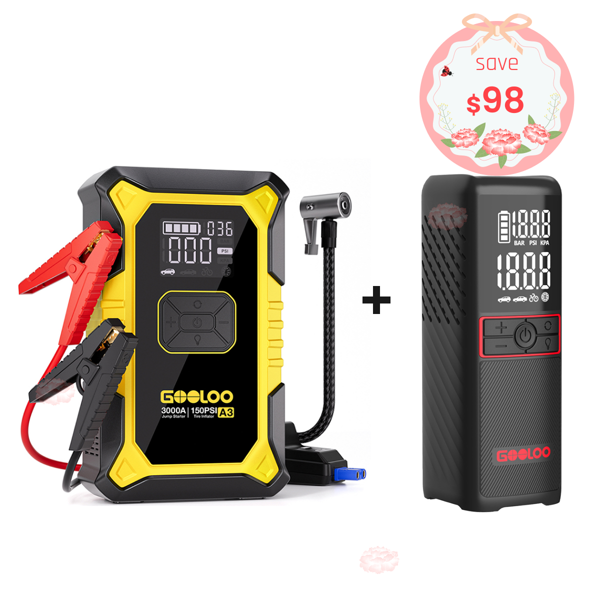 GOOLOO A3 Jump Starter with Air Compressor 3000Amp