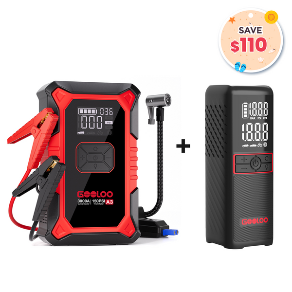 GOOLOO A3 Jump Starter with Air Compressor + GT160 Portable Tire Inflator
