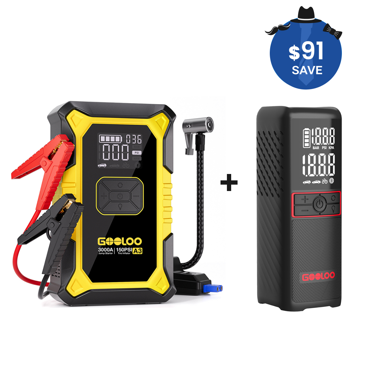 GOOLOO A3 Jump Starter with Air Compressor 3000Amp