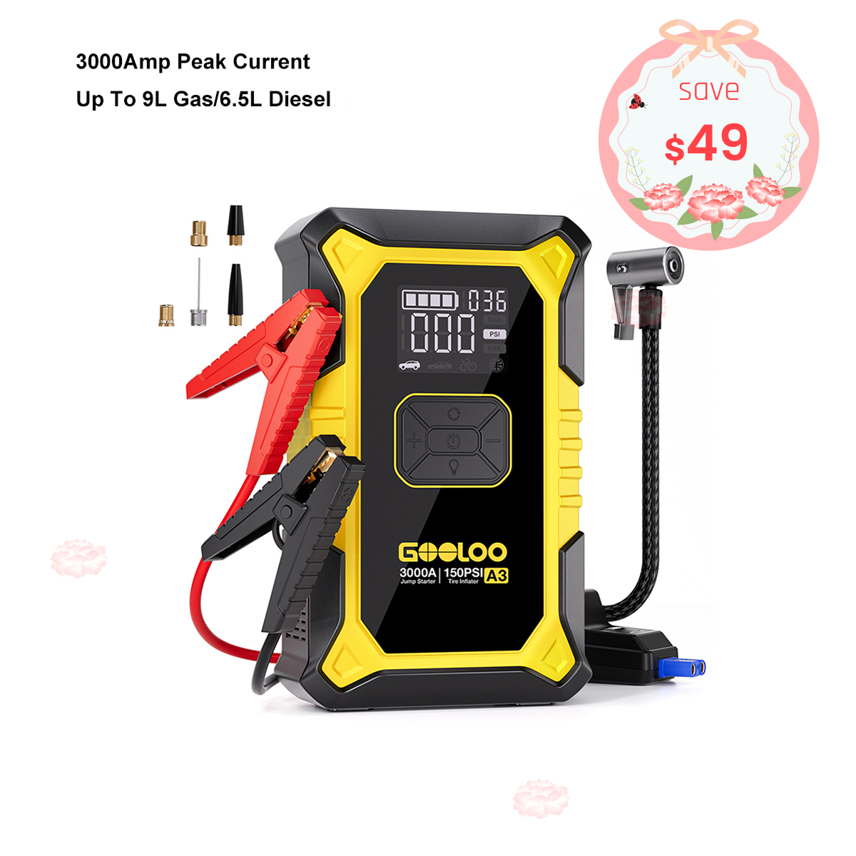GOOLOO A3 Jump Starter with Air Compressor 3000Amp