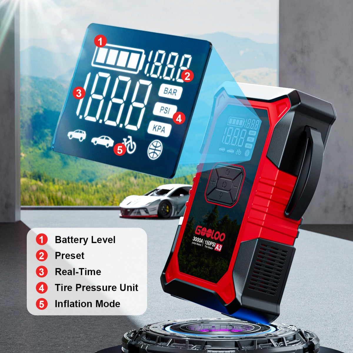 GOOLOO A3 Best Car Jump Starter with Air Compressor