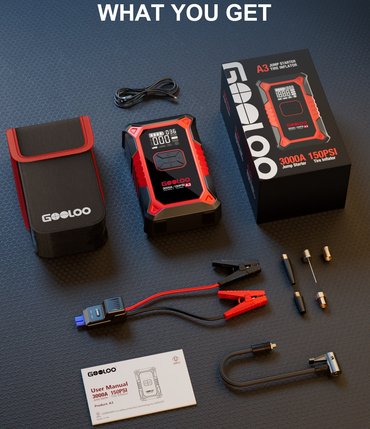 GOOLOO A3 Car Jump Starter with Air Compressor