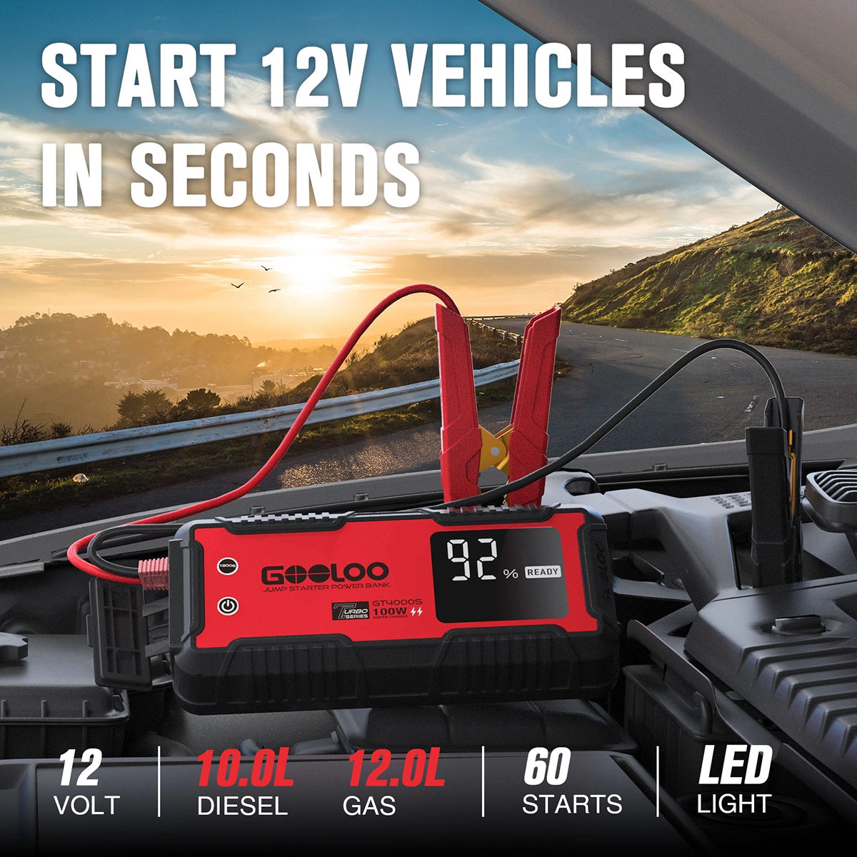 GOOLOO GT4000S Battery Powered Jump Starter with 100W Fast Wall Charger