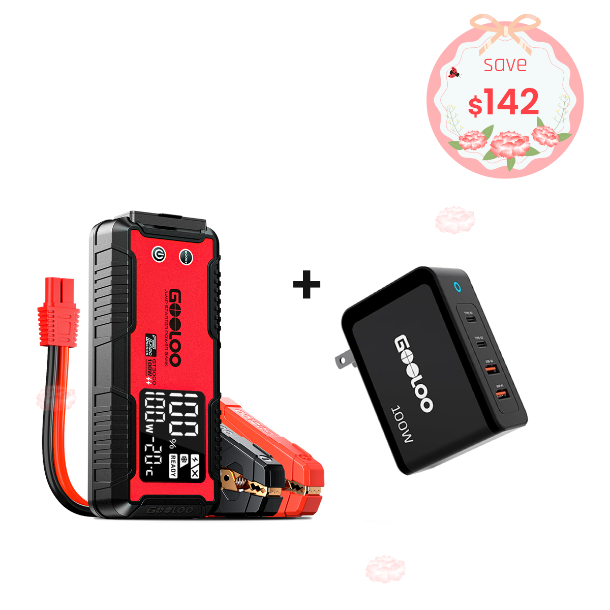 GOOLOO GT3000 Jump Starter with 100W Fast Wall Charger