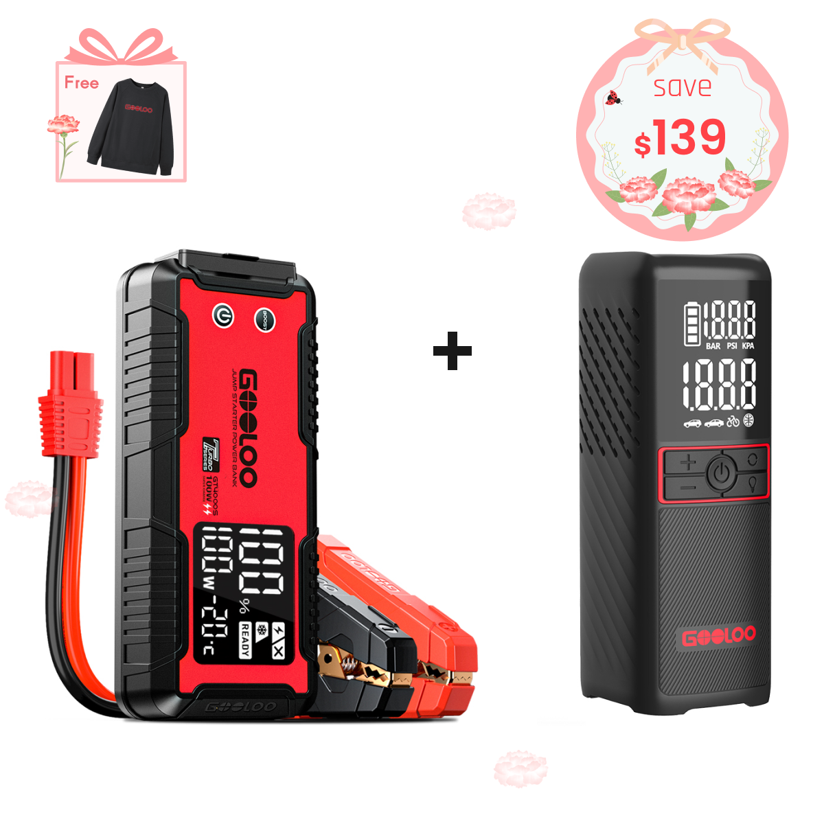 GOOLOO GT4000S Jump Starter with GT160 Tire Inflator
