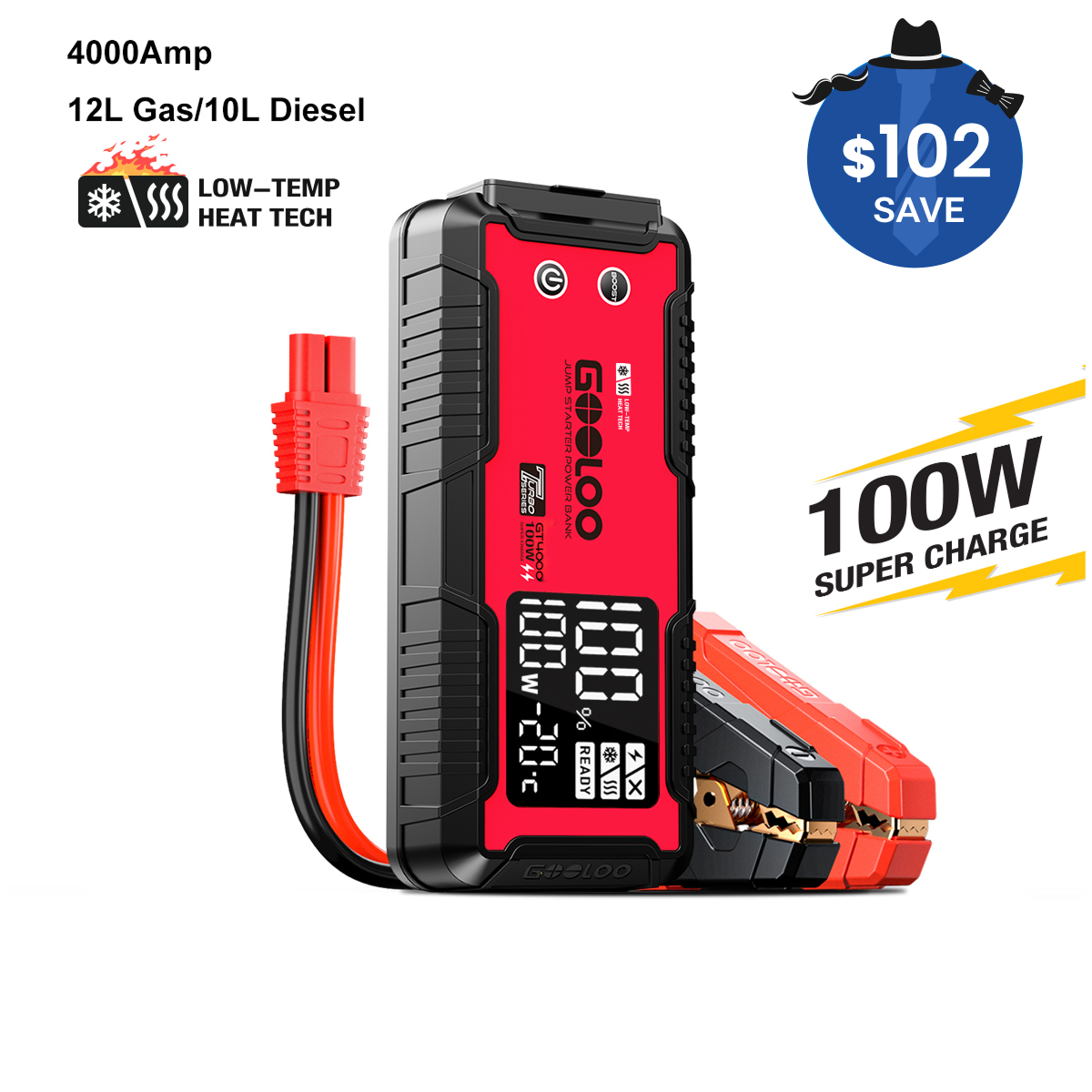 GOOLOO GT4000 Jump Starter 4000Amp 100W Pre-heating Tech