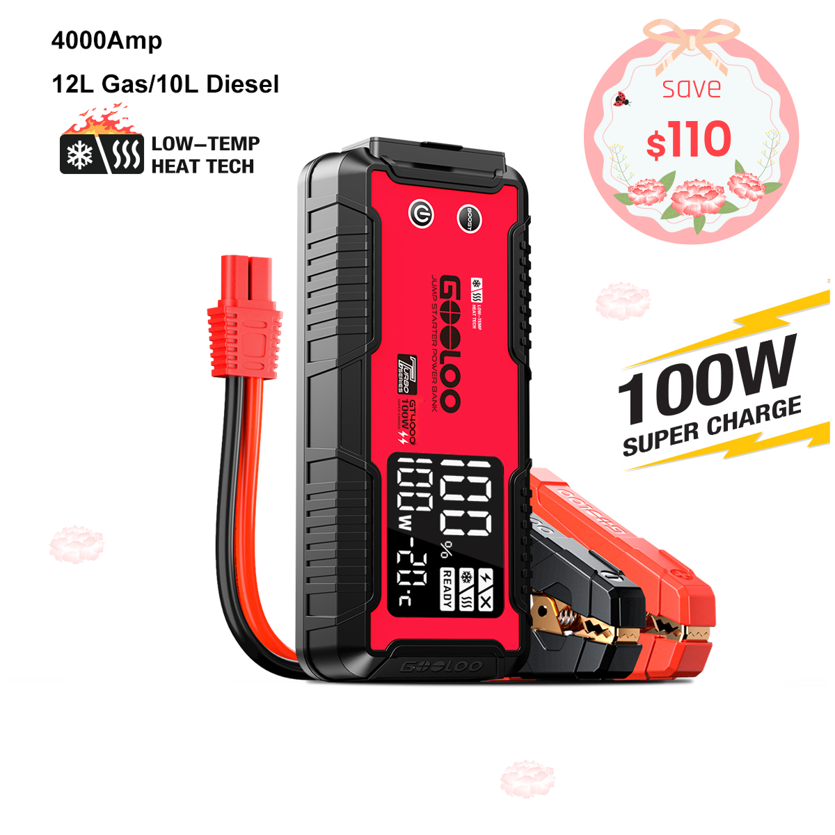 GOOLOO GT4000 Jump Starter 4000Amp 100W -40°F