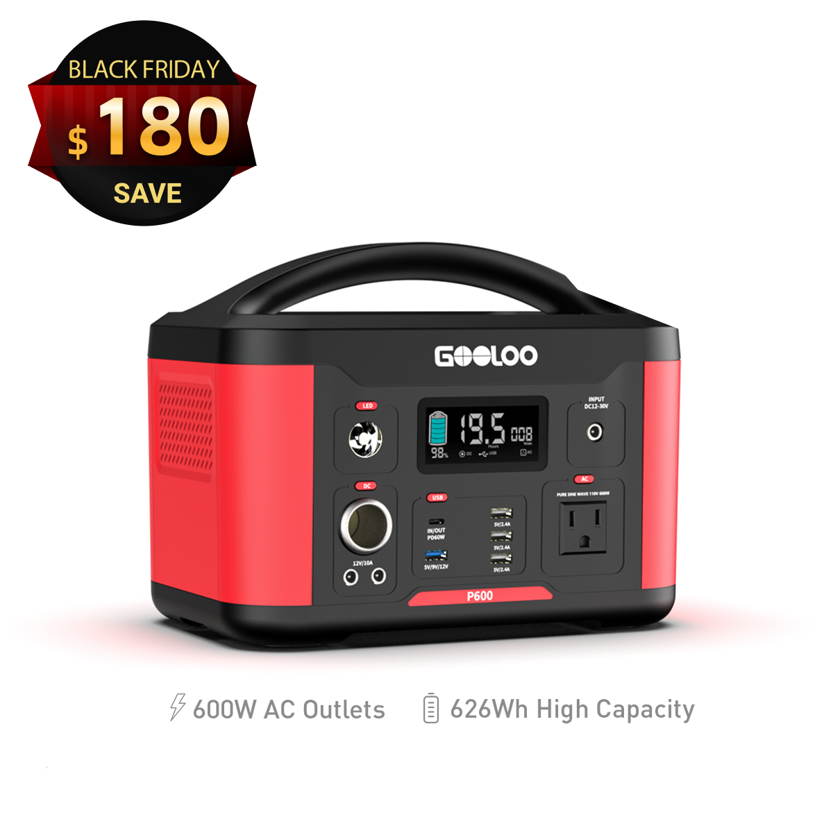 GOOLOO P600 Power Station | 600W 626Wh - GOOLOO